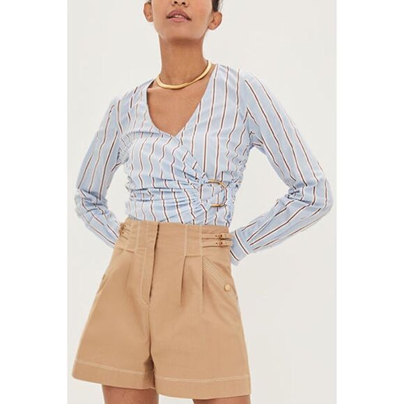 Veronica Beard Tan Jaffe High Waisted Twill Shorts Khaki Size 10